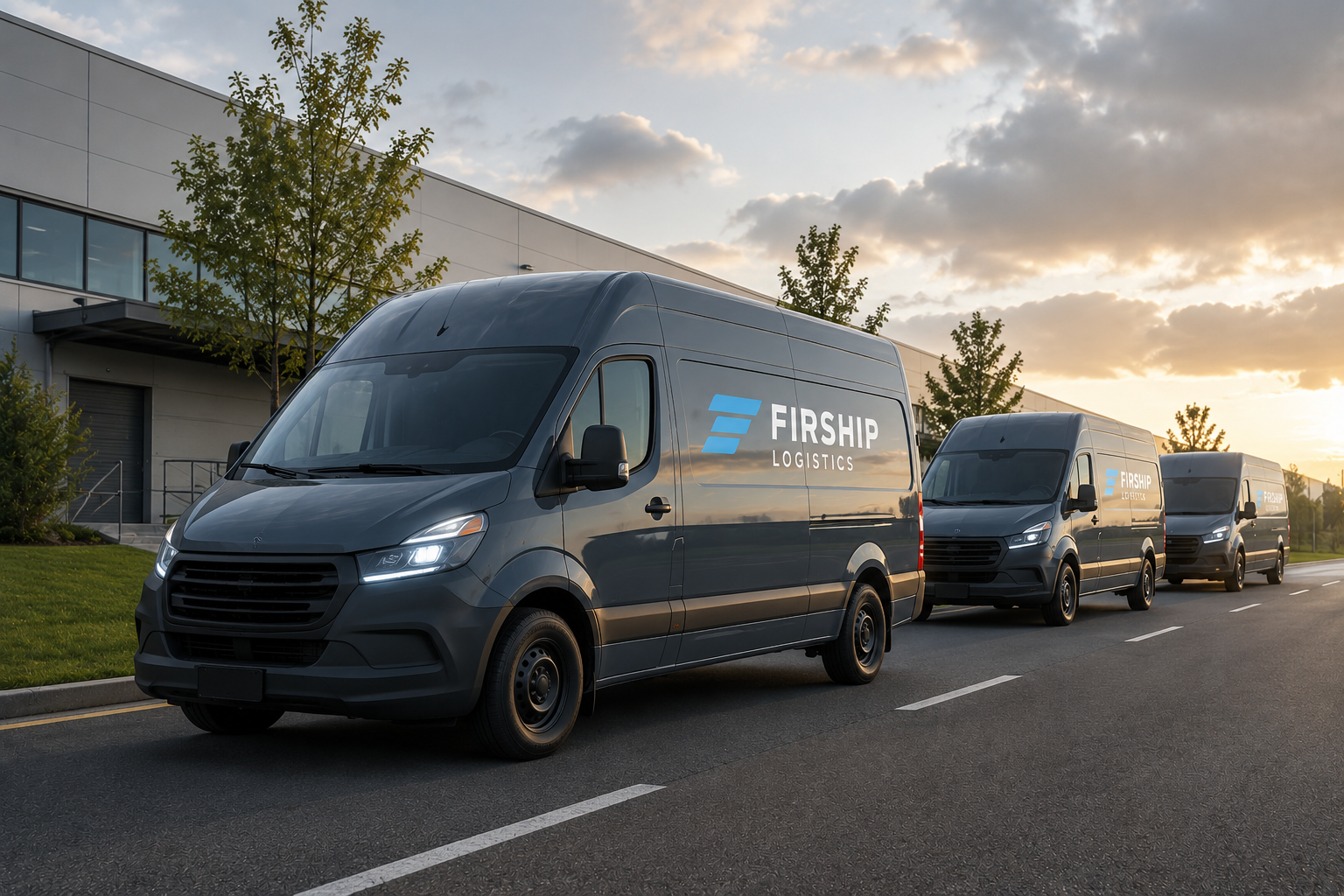 Firship Logistics cargo vans outside warehouse
